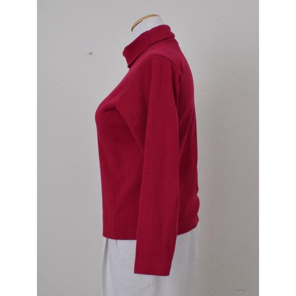 Vintage 90s Crimson Red Turtle Neck  shirt |‎ size L 14-16 - Picture 2 of 10